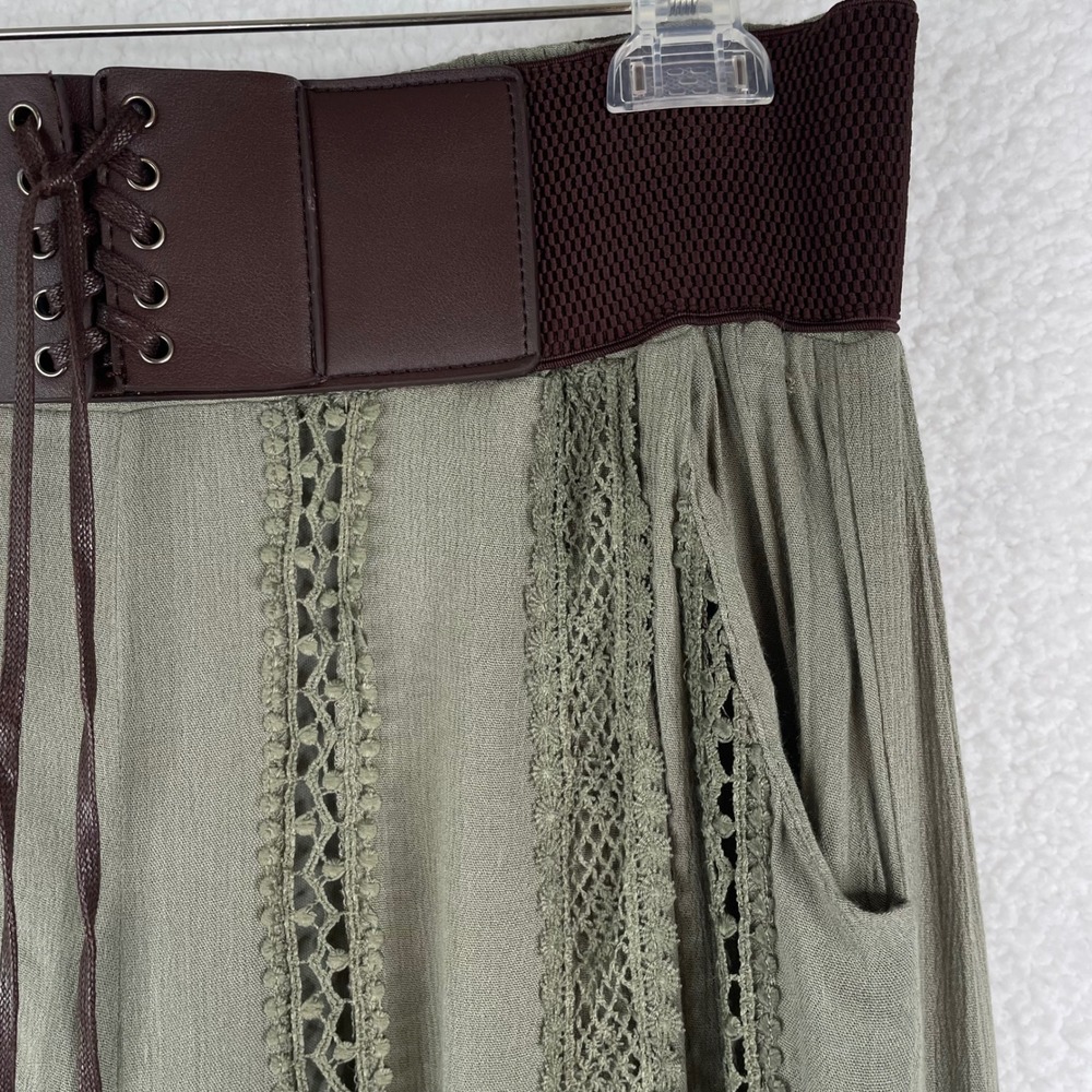 Altard State Womens L Sage Green Wide Leg Palazzo Pants Corset Waist Lace 17G361 - Picture 4 of 13
